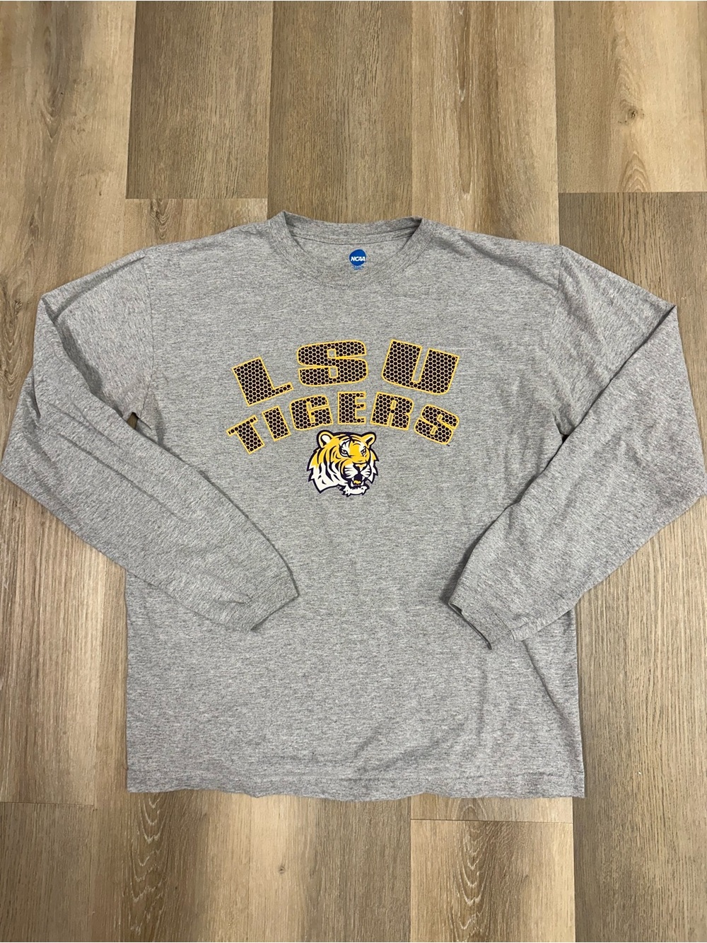 NCAA LSU Tigers Gray Long Sleeve Shirt with Yellow & Purple Logo